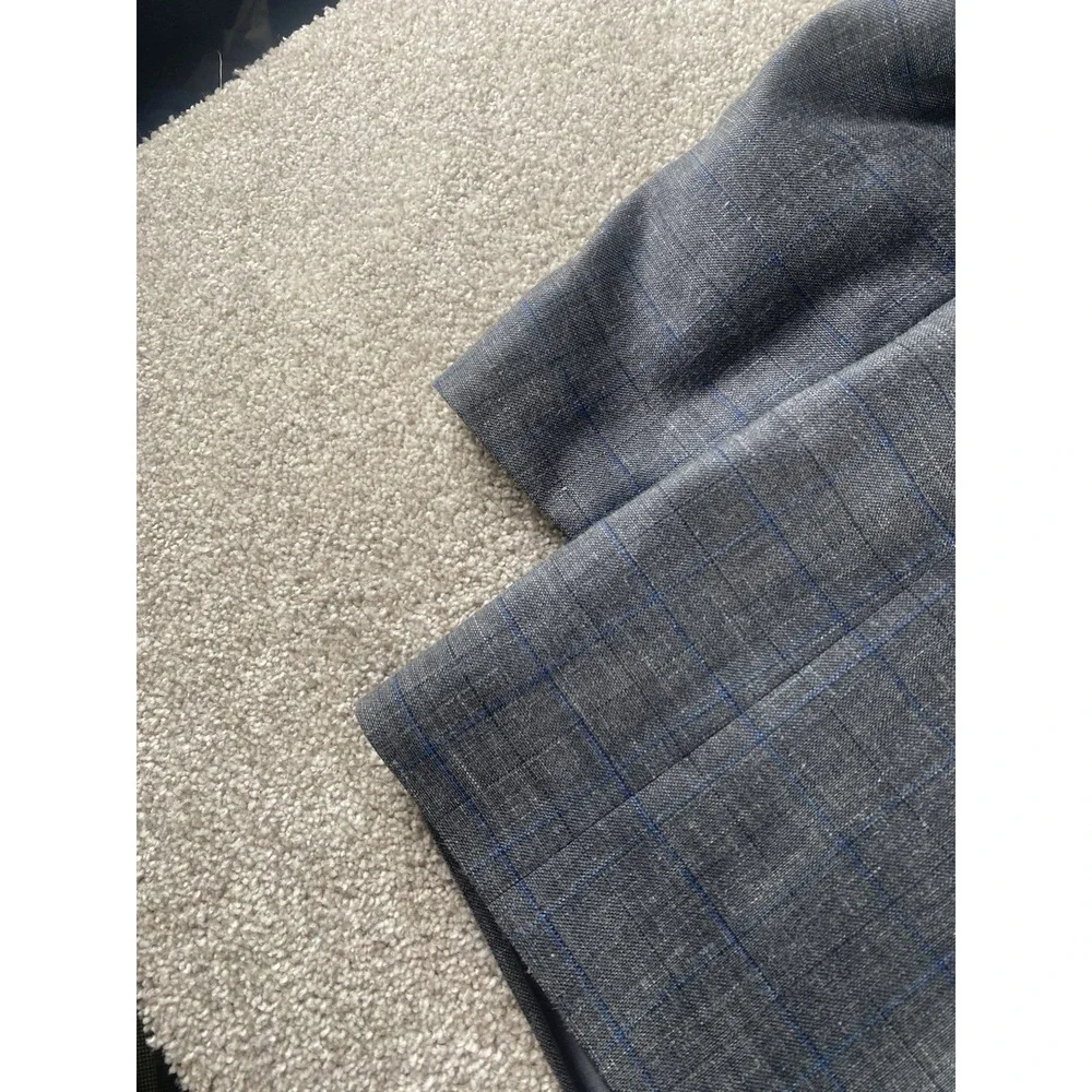 Lauren Ralph Lauren Gray/Blue Window Pane Blazer Mens 44R Wool/Silk/Linen Preppy